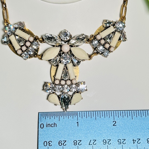 J CREW Art Deco Antique Gold & Cream, Bib Necklace, Rhinestones - Picture 11 of 12